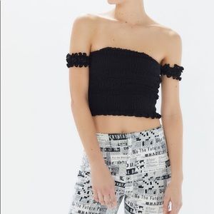 UO Lena Smocked Off-The-Shoulder Cropped Top